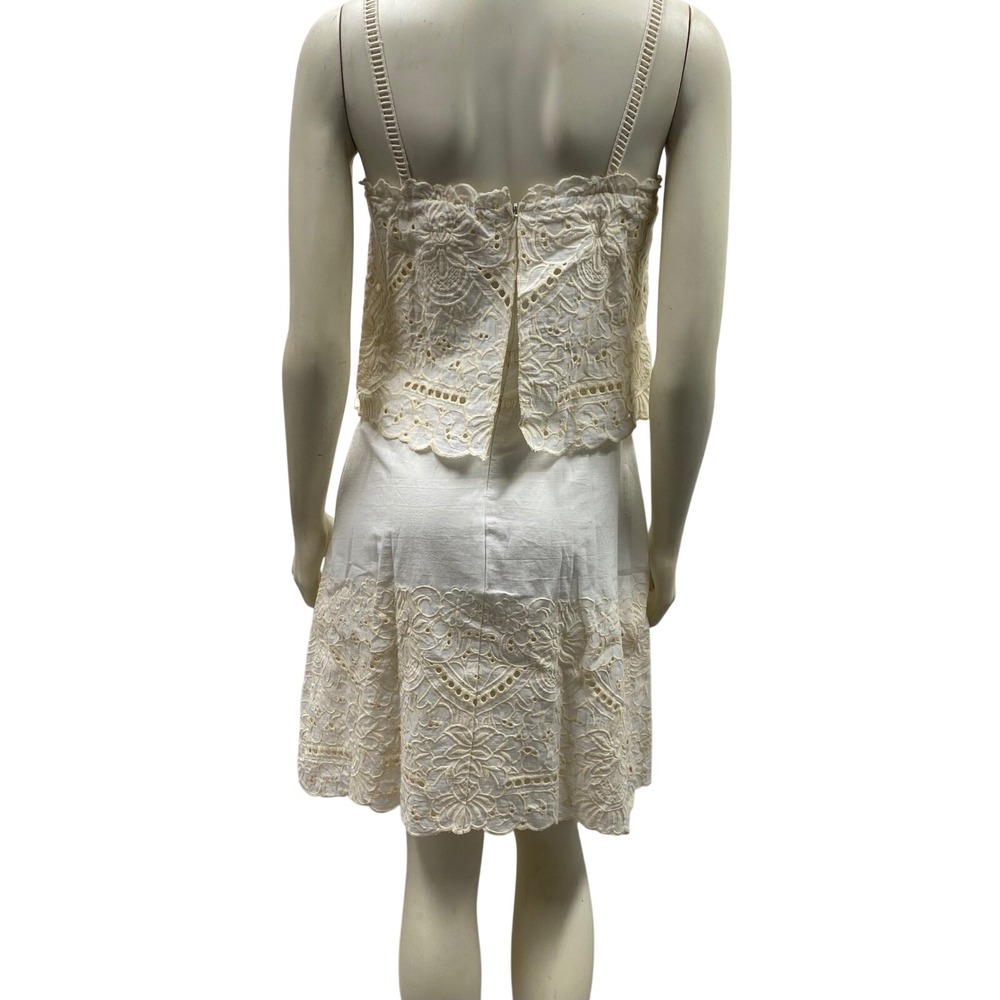 Chelsea & Violet Ivory Eyelet Lace Mini Dress Two Tier Embroidered‎ Skirt Md NWT - Picture 11 of 16